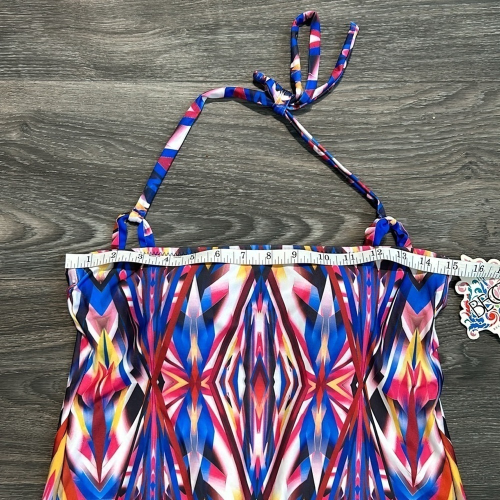 NWT Becca Medium Aura Halter Tankini Top Blue Tribal Swimwear Bathing Suit Swim - Picture 6 of 12